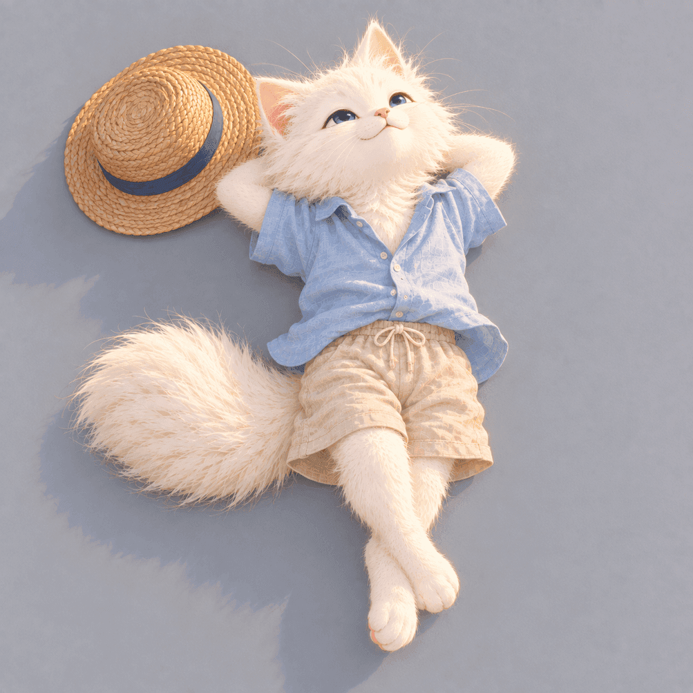 Front view of the cat character for the healing video